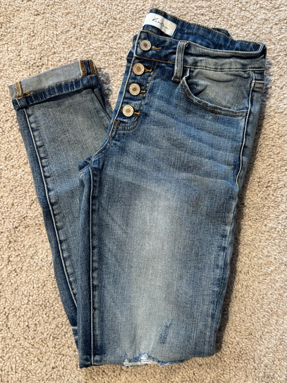 KanCan Skinny Jeans in Light-Medium Blue Wash with Button Fly